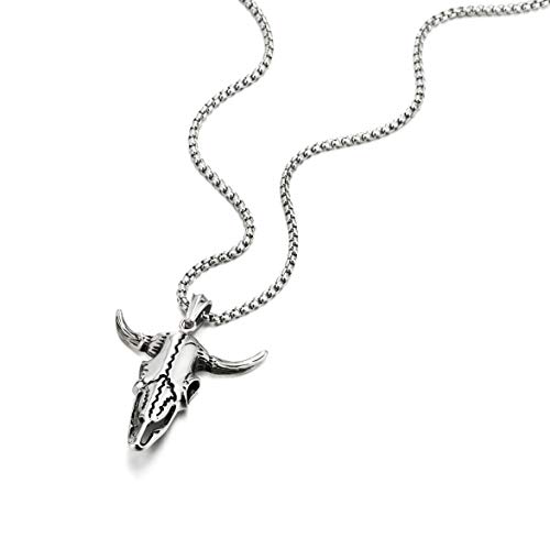 COOLSTEELANDBEYOND Stainless Steel Vintage Goat Bull Skull Pendant Necklace for Man, 30 inches Chain, Gothic Tribal4