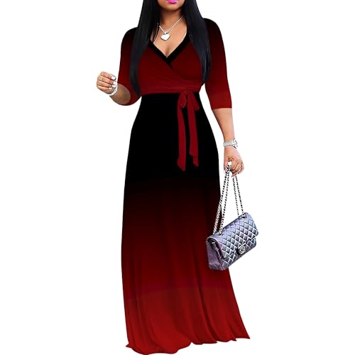 PinkPatty Womens Plus Size Maxi Dresses Casual Flowy 3-4 Sleeves Dress Printed Vacation Dress for Daily Wear with Belt