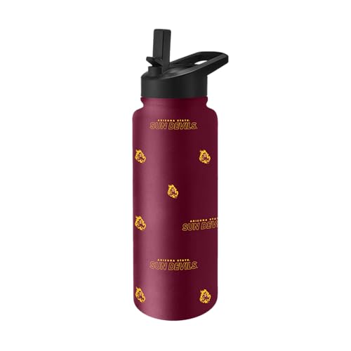 Image of Logo Brands NCAA Arizona State Sun Devils Step & Repeat 34 oz Stainless Steel Quencher Bottle - All Over Logo Design, No-Spill Lid, Easy Carry Handle - Keeps Drinks Cold For Hours