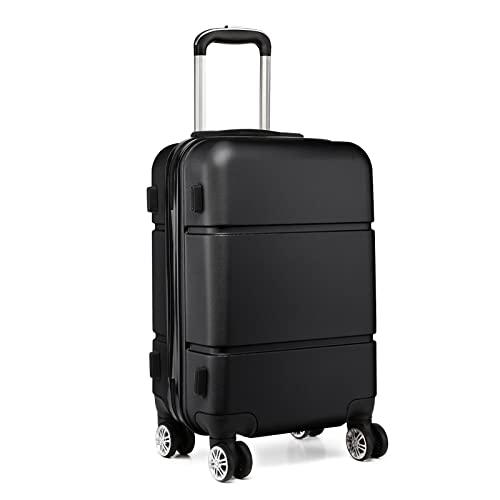 KONO Reisekoffer Handgepäck Koffer mit Rollen Hartschale Trolley 55x38x22cm 33 Liter Leichtgewicht ABS Schwarz