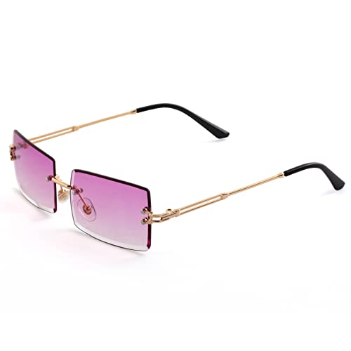 Image of Kursan Frameless Rectangle Sunglasses for Men Women Small Rimless Sun Glasses Shades UV400 Protection (Gradient Purple)