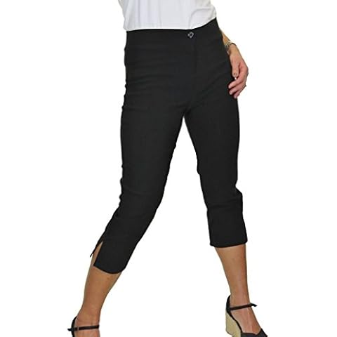 icecoolfashion Womens High Waist Skinny Stretch Pedal Pushers Cropped Trousers Ladies Work Office Crop Capri Pants Formal 3/4 Length Black 8-22 (22) Cover