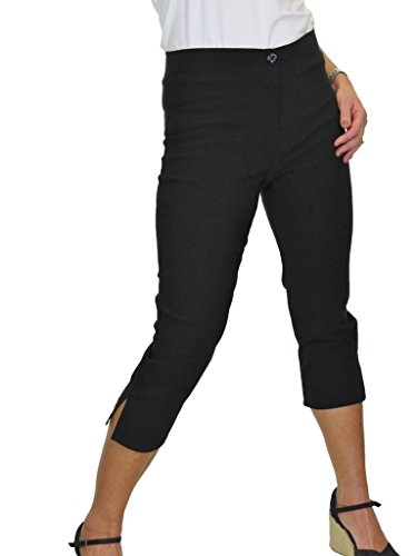 Femmes Taille Haute Skinny Extensibles Pedal Pushers Pantacourt Travail Bureau Crop Capri Pantalon 3/4 Formel Noir Longueur 36-50 (48) Cover