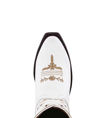 Kids White Flower Embroidered Western Cowboy Boots Snip Toe3