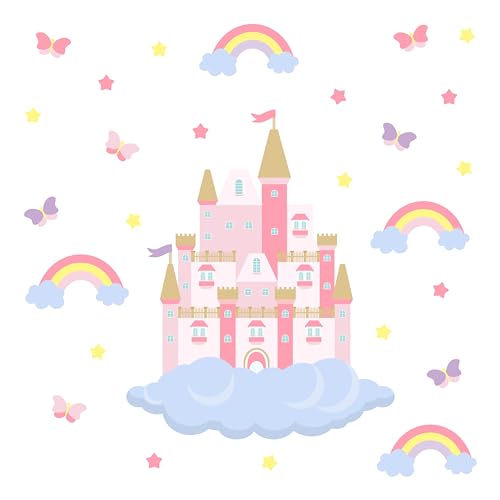 Princess Castle Rainbows, Butterflies and Clouds Wall Decals for Girl's Bedroom and Nursery 27pcs - Kids and Stickers