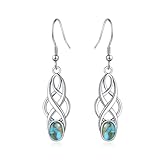Tungstory Turquoise Earrings Sterling Silver Lightweight Celtic Dangle Earrings Celtic Jewelry for Women