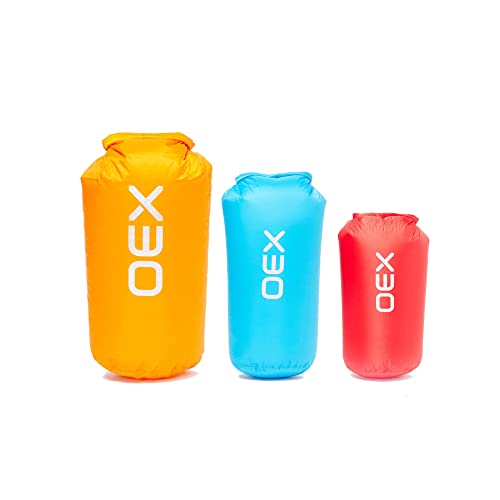 OEX Drysac Multi Pack, Pack includes 5 litre, 10 litre and 15 litre Drysacs, Lightweight Waterproof Dry Bags, Watersports, Cycling, Backpacking, Camping Accessories, Multicoloured
