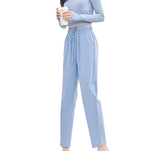 Maiyifu-GJ Women Drawstring Casual Stretch Ankle Pants Casual Straight Leg Lounge Sweatpants Stretch Running Athletic Trouser (Light Blue,Large)