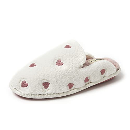 Dearfoams Women's Furry Valentine's Day Slipper, Pink Hearts, Large