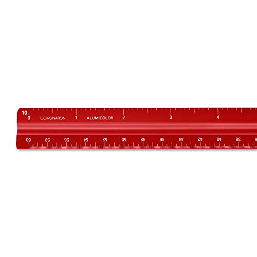 Image of Alumicolor Aluminum Combination Solid Drafting Scale, 12IN, Red