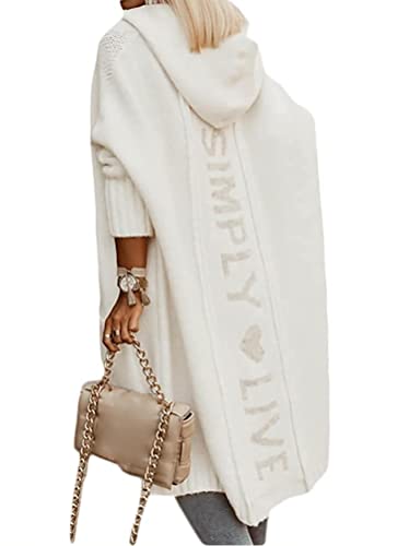 Minetom Damen Strickjacke Lang Cardigan Kapuzenpullover Strickcardigan Lose...