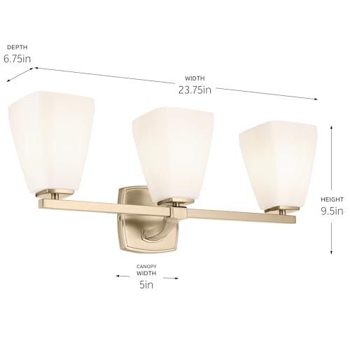Image of Kichler Marant 21.25 inch 3-Light Bathroom Vanity Light Fixture with Opal Glass in Champagne Bronze for Over Mirror, Modern Wall Mount (21.25 inch W x 9.5 inch H), 55216CPZ