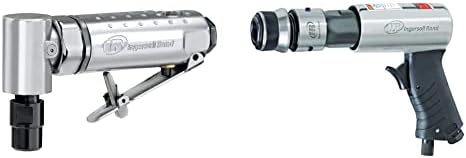 Ingersoll Rand 301B Air Die Grinder – 1/4", Right Angle, 21,000 RPM, Ball Bearing Construction, Safety Lock, Black & 114GQC Air Hammer - 3 PC Chisel Set with Tapered Punch, 2-5/8 Inch stroke