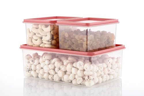 Image of VYOOx Airtight Plastic Storage Containers Set of 3(750ML-2,1500ML-1) for Kitchen, BPA Free Dry Fruit & Snacks Storage Boxes, Pantry Organizer, Leak Proof Food Storage Containers