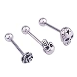 FOYTOKI Set de 3 Piezas de Joyas para Piercing de Lengua en Acero Inoxidable Diseño de Calavera y Flor, Seguro para Uso Diario y Atención Garantizada