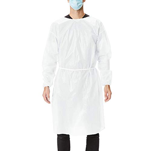 Best Cyber Deals 🔥 AMZ Disposable Gowns 3X-Large 49". Pack of 10 White Medical Isolation Gowns. 50 gsm Microporous Surgical Gowns with Long Sleeves, Elastic Wrists, Waist Neck Ties, No Pockets.