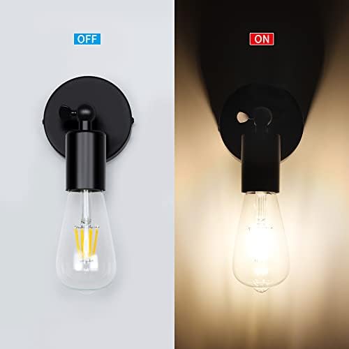 MantoLite 2PCS Black Wall Lights Simplicity Vintage Industrial Bedside Night Light E27 Edison Bulbs Wall Sconce Adjustable Lamp Holder for Living Room Hotel Restaurant Lighting [Energy Class A++]