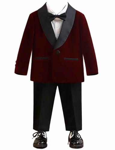 Costume en velours pour garçon avec veste de smoking à col châle
