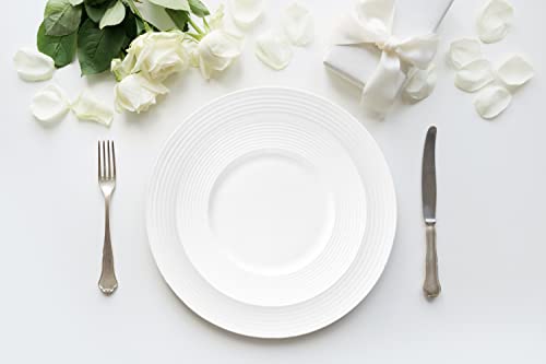 Bone China 16 Piece Dinnerware Set, Service For 4, White Embossed Circle, Microwave Safe, Translucent Elegant Giftware, Formal Dish Set, Essential Home, Everyday Living, Kitchen Dishes, Dinner Set #TOP5