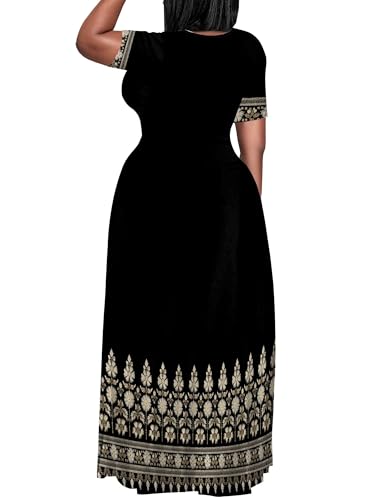 Image of PinkPatty Plus Size Maxi Dress for Curvy Women Crew Neck Long Sleeves Casual Dress Vacation Sundresses with Pockets