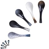 HUTNUOY Japanische Ramen-Suppenlöffel, asiatisch, blau, Keramik, Suppenlöffel für Pho-Dessert-Nudel, 5 Stück