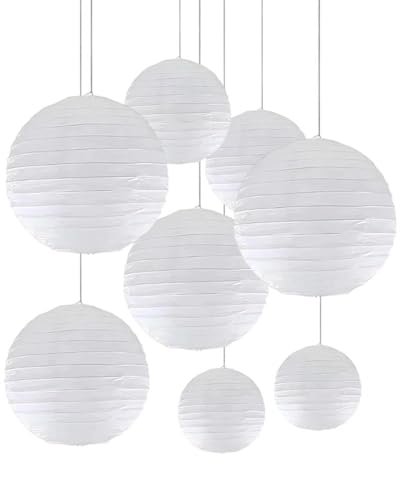 YEDPGUE Lanterne en Papier Blanc Décoration, 8 Pcs Lampion Papier Boule 4