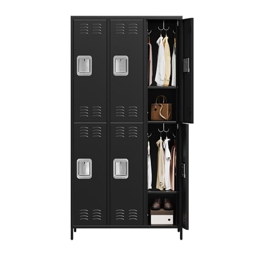 GAOMON Locker for Employees, 6 Doors Locker Cabinet with Hooks, Storage Locker for Home, Office, Gym, School, Assembly Required, Black