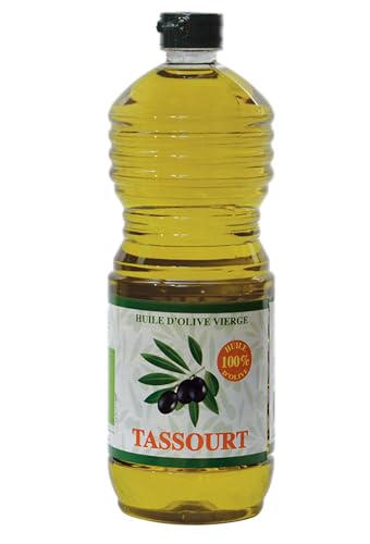 Huile d'Olive Tassourt 1L - Vierge 100% Naturelle, Pressée à Froid, Idéale pour Salades et Plats Méditerranéens, Goût Authentique