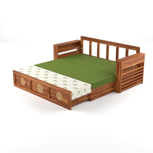 Image of Mamta Furniture Sofa Cum Bed (Honey Finish, 3 Seater - CaneCircle)