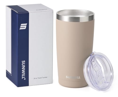 Image of SUNWILL Travel Coffee Tumbler 20 oz, Insulated Mug with Lid, Stainless Steel Cup for Outdoor, Powder Coated Taupe