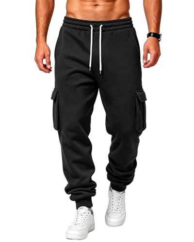 Men's Fleece Cargo Sweatpants for Jogging and Hiking