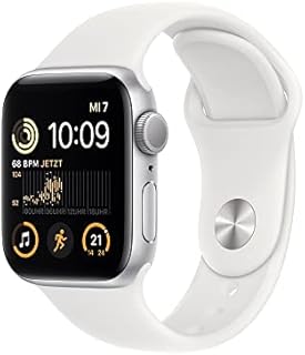 Apple Watch SE (2. Generation) (GPS, 40mm) Smartwatch - Aluminiumgehäuse Silber, Sportarmband Weiß - Regular. Fitness-und Schlaftracker, Unfallerkennung, Herzfrequenzmesser, Wasserschutz