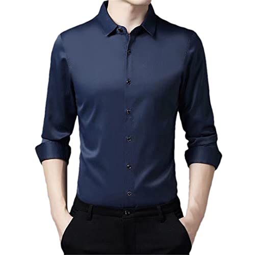 Chemise lisse à manches longues homme bleu marine XL en coton mélangé