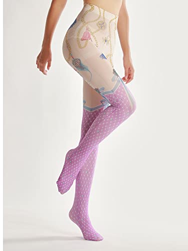 Image of Sahabowi Women Tights, Sheer High Waist Pantyhose, Vintage Control Top Stockings, Siwa opaque print1