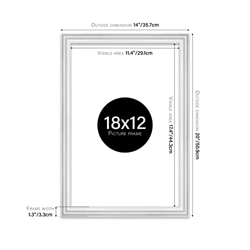 18x12 White Ornate Picture Frame 18"x12"(45.7x30.5cm) Poster, Photo, Artwork, or Print. Shabby Chic Style Portrait and Landscape Display with Wall Hooks