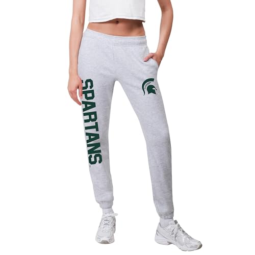 Ultra Game NCAA Official Women's Jogger Pants Active Logo Fleece Sweatpants, Michigan State University, Heather Gray, Large