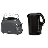 Bomann TA 246 CB, kompakter 2-Scheiben Toaster, Auftaufunktion, grau & Clatronic WK 3445 Wasserkocher, Füllmenge bis zu 1.7 Liter, Edelstahlheizelement, herausnehmbarer Kalkfilter, 2200 Watt, Schwarz