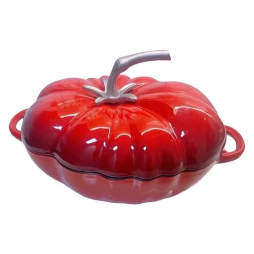 Horno holandés de hierro fundido, olla antiadherente en forma de tomate con tapa, ideal para guisos y sopas, compatible con estufas de inducción y gas