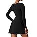 Women's Square Neck Mini Dresses Long Sleeve Side Slit Stretch Flare Dress Fashion Solid Color Night Party Dresses Black