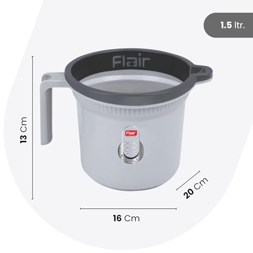 Image of FLAIR Estella Plastic Bath Mug Set of 3 - Durable, Lightweight & Stylish - Ideal for Daily Use in Bathroom & Kitchen (Grey, 1.5 LTR)