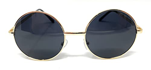 My Shades - Round Retro Sunglasses Unisex Hippie Style (Gold Frame, Black Super Dark)…2