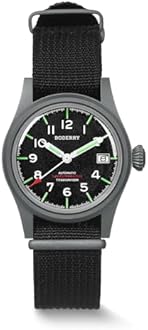 BODERRY Men's Watch Titanium Automatic Field Watch 38mm Military Watch Day Date Function 100M Waterproof with Nylon Strap Japanese NH35 Mechanical Movement & Screw Down Crown—LANDMASTER