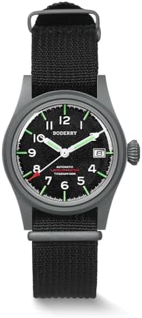 BODERRY Men's 38mm Titanium Watch, Automatic, Military, Day/Date Function, 100M Waterproof, Nylon Strap, Japanese NH35 Movement, Screw-Down Crown — LANDMASTER
