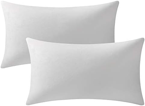 DEZENE Decorative Pillow Cases 12x20 Off-White: 2 Pack Cozy Soft Velvet Rectangular Throw Pillow Covers for Farmhouse Home Decor