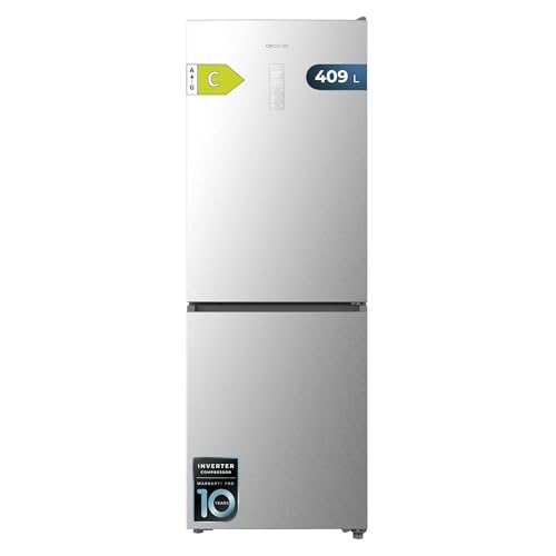 Cecotec Frigorífico Combi 409L Total No Frost Bolero CoolMarket Combi 409 Inox C. Altura 185cm, MAX INSIDE con VIP Tech, Compresor Inverter Plus, Bajo Consumo, Cajón Temperatura Variable, Inox