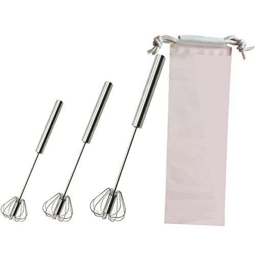 Stainless Steel Semi-Automatic Egg Whisk - 3Pcs Hand Push Rotary Whisk Blender (3 Pack) #TOP6