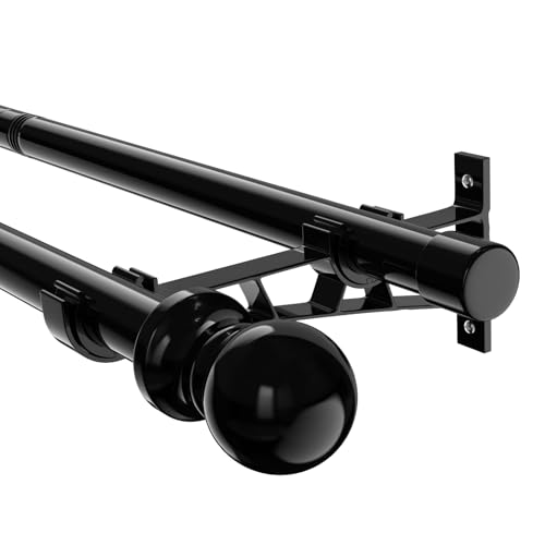 1 Inch Double Curtain Rods 28-145Inch Heavy Duty Dual Curtain Rods for Window Adjustable Splicing...