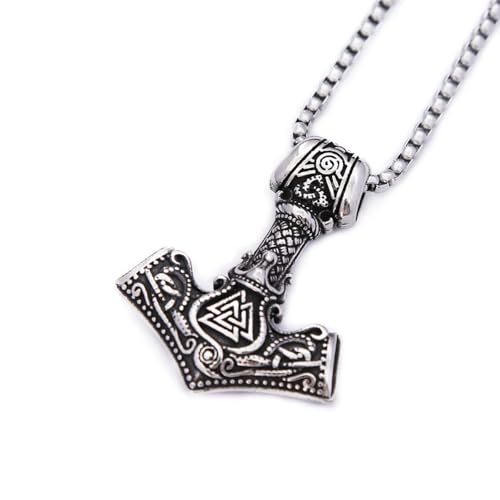 Collier viking homme avec pendentif marteau de Thor et chaîne punk nordique valknut