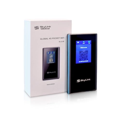 Skylink Global SLG-06 Blade 4G LTE Mobile Hotspot – Portable WiFi for Travel in 140+ Countries, Multi-Carrier Access, 10GB U.S. Data for 30 Days, No SIM or Contract, Connects up to 16 Devices