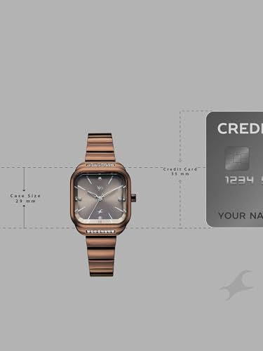 Image of Fastrack Vyb Seeker with Quartz Analog Grey Dial Coffee Brown Stainless Steel Strap Watch for Girls - FV60124QM01W